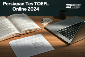 gambar laptop dan buka untuk persiapan tes toefl online